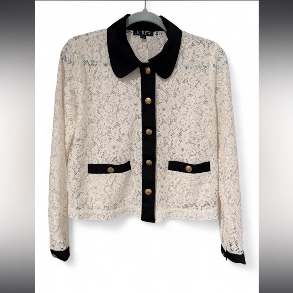 J. Crew Lace Blazer with Black Trim and Gold Buttons